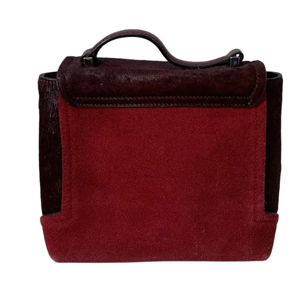 Kate Spade Red Plum Bordeaux Keran Miro Street Calfhair fur Leather Satchel $398
